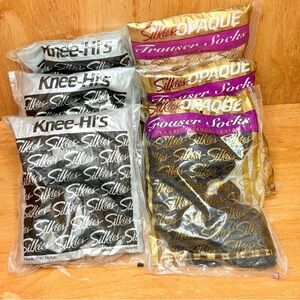 Vintage Lot Of 6 Silkies 3 Nude Knee Hi’s/ 2 Cream 1 Black Trouser Socks O/S